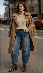 Woman wearing a lightweight knit top with wide-leg trousers