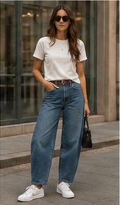 Casual wide-leg trousers outfit styled with white sneakers