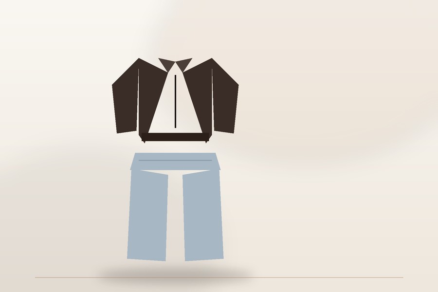 Casual jacket and jeans outfit flat lay
